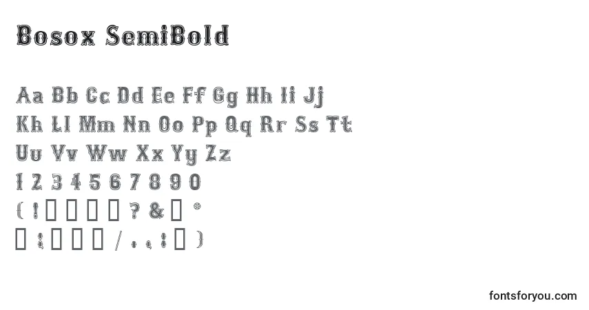 Czcionka Bosox SemiBold – alfabet, cyfry, specjalne znaki
