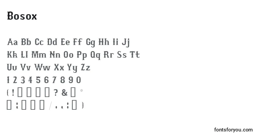 Bosox (121933)-fontti – aakkoset, numerot, erikoismerkit