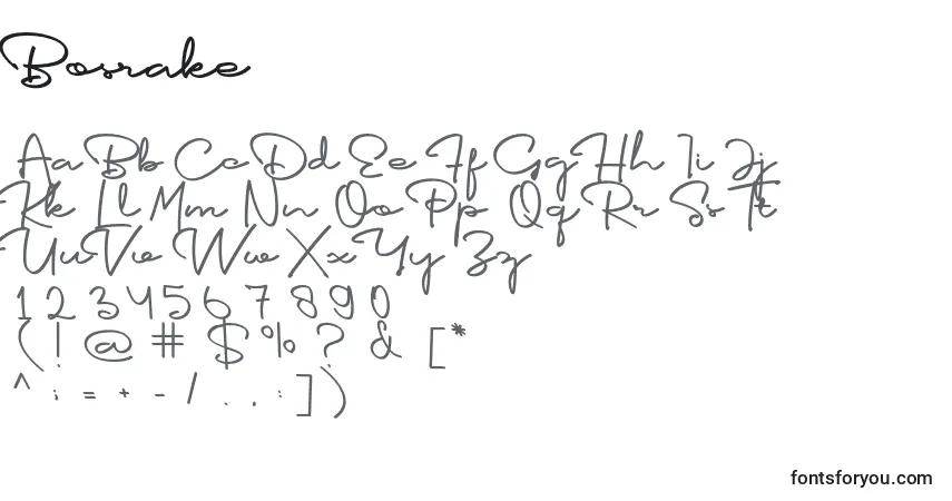 Schriftart Bosrake – Alphabet, Zahlen, spezielle Symbole