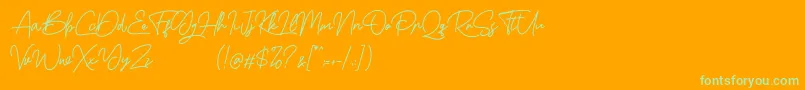 Boss Signature Demo-Schriftart – Grüne Schriften auf orangefarbenem Hintergrund