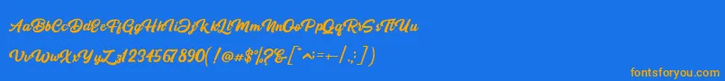 フォントBotram – オレンジ色の文字が青い背景にあります。