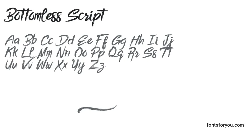 A fonte Bottomless Script – alfabeto, números, caracteres especiais