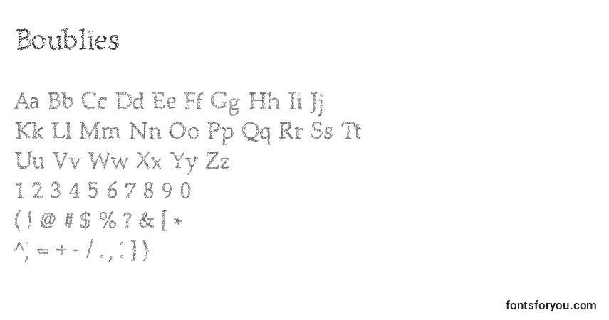 Czcionka Boublies – alfabet, cyfry, specjalne znaki