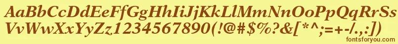 フォントNewasterltstdBoldit – 茶色の文字が黄色の背景にあります。