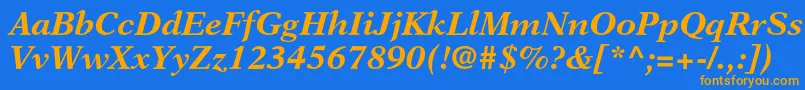 フォントNewasterltstdBoldit – オレンジ色の文字が青い背景にあります。