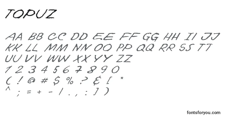 A fonte Topuz – alfabeto, números, caracteres especiais
