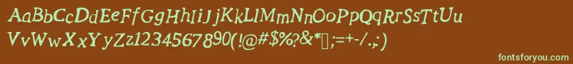 フォントRevolutionScript – 緑色の文字が茶色の背景にあります。