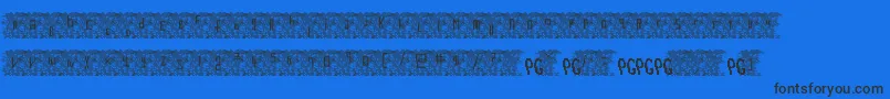 Bowser Rampages Again-Schriftart – Schwarze Schriften auf blauem Hintergrund