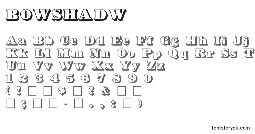 A fonte BOWSHADW – alfabeto, números, caracteres especiais