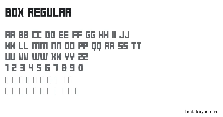 Box Regular-fontti – aakkoset, numerot, erikoismerkit