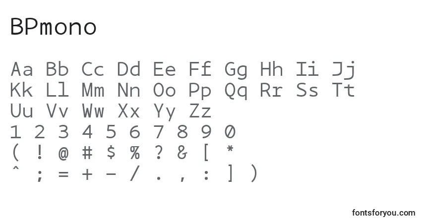 Schriftart BPmono (121980) – Alphabet, Zahlen, spezielle Symbole