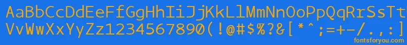 フォントBPmono – オレンジ色の文字が青い背景にあります。