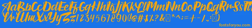 フォントBradles – オレンジ色の文字が青い背景にあります。
