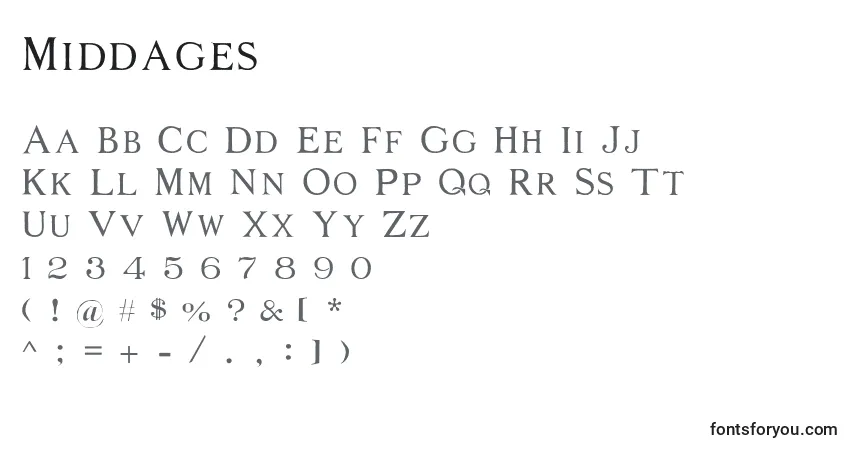 Schriftart Middages – Alphabet, Zahlen, spezielle Symbole