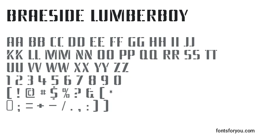 Czcionka Braeside lumberboy – alfabet, cyfry, specjalne znaki