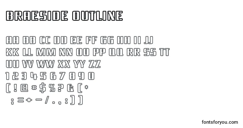 Schriftart Braeside outline (121991) – Alphabet, Zahlen, spezielle Symbole