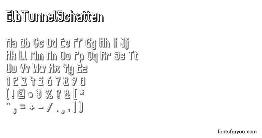 characters of elbtunnelschatten font, letter of elbtunnelschatten font, alphabet of  elbtunnelschatten font