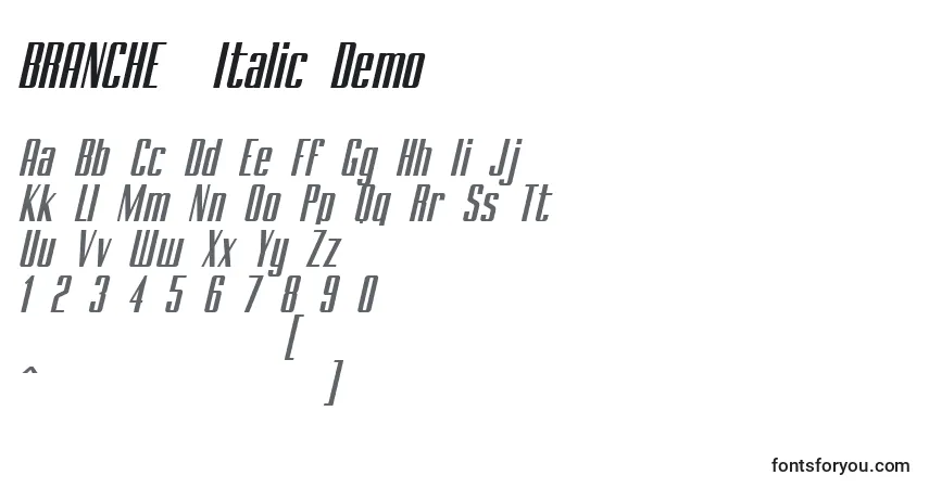 Fuente BRANCHEМЃ Italic Demo - alfabeto, números, caracteres especiales