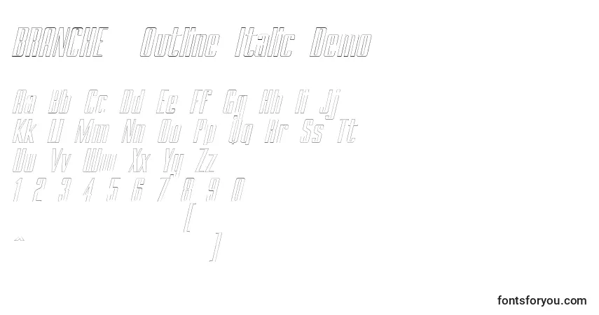 BRANCHEМЃ Outline Italic Demoフォント–アルファベット、数字、特殊文字