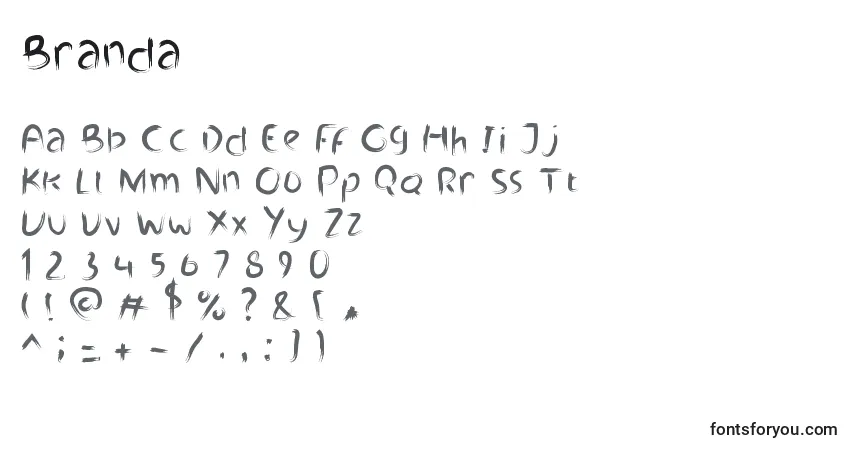 Schriftart Branda – Alphabet, Zahlen, spezielle Symbole