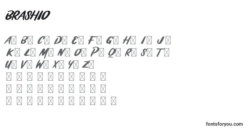 A fonte BRASHIO (122018) – alfabeto, números, caracteres especiais