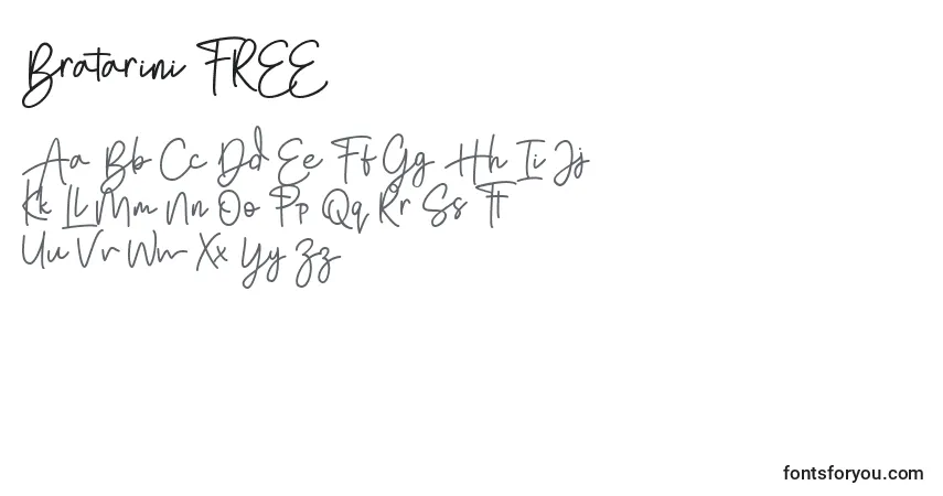 Schriftart Bratarini FREE (122024) – Alphabet, Zahlen, spezielle Symbole