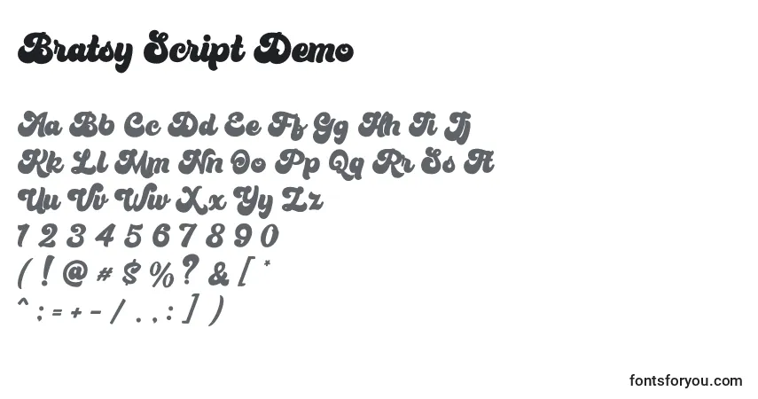 Schriftart Bratsy Script Demo – Alphabet, Zahlen, spezielle Symbole