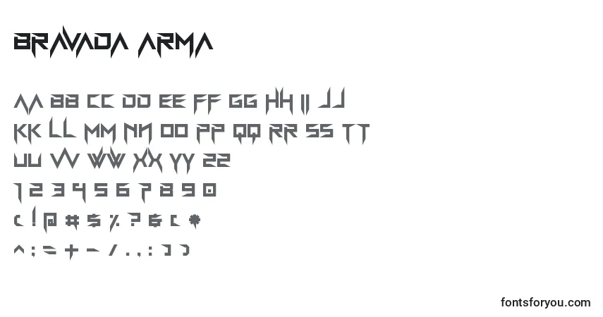 Czcionka Bravada arma – alfabet, cyfry, specjalne znaki