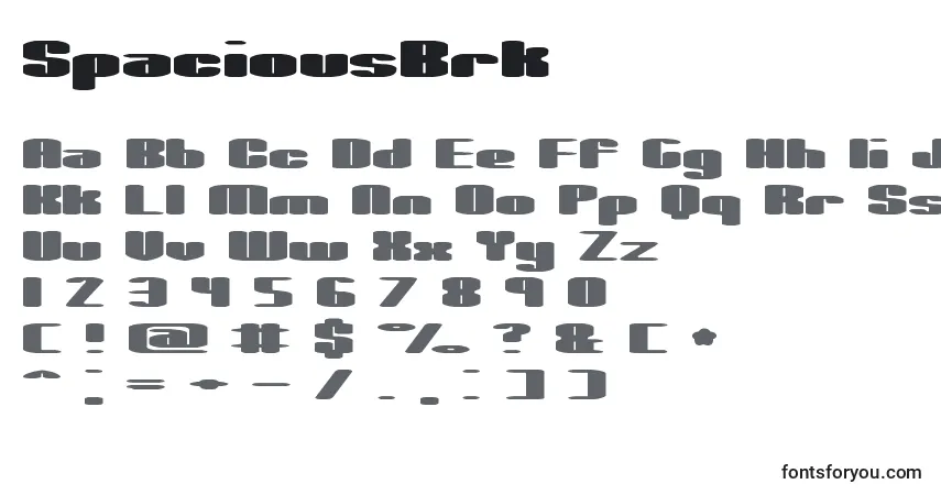 A fonte SpaciousBrk – alfabeto, números, caracteres especiais