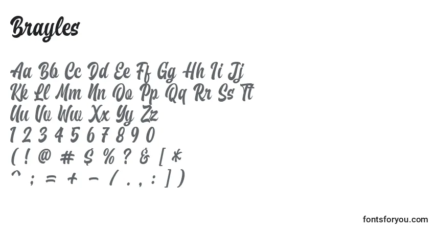 Schriftart Brayles – Alphabet, Zahlen, spezielle Symbole