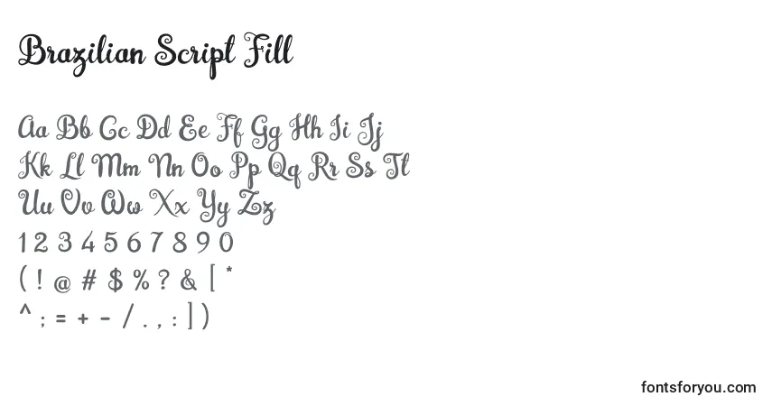 A fonte Brazilian Script Fill – alfabeto, números, caracteres especiais
