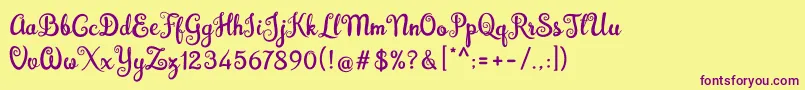 Więcej informacji o czcionce Brazilian Script Fill Czcionka Brazilian Script Fill – fioletowe czcionki na żółtym tle
