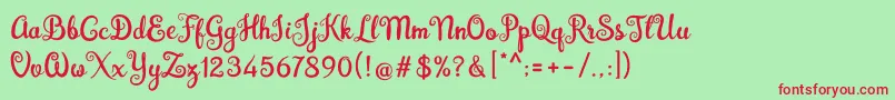 Brazilian Script Fill-Schriftart – Rote Schriften auf grünem Hintergrund