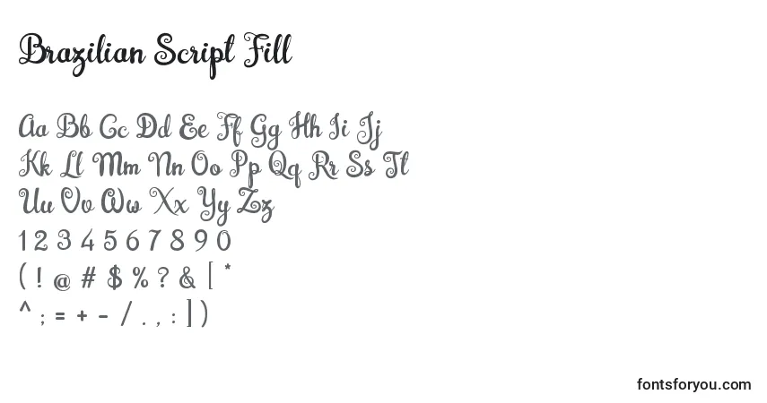 A fonte Brazilian Script Fill (122036) – alfabeto, números, caracteres especiais