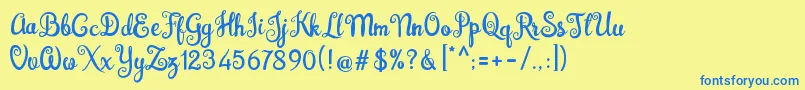 Brazilian Script Fill Font – Blue Fonts on Yellow Background