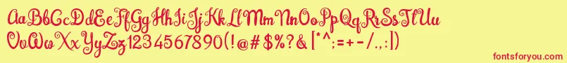 Czcionka Brazilian Script Fill – czerwone czcionki na żółtym tle