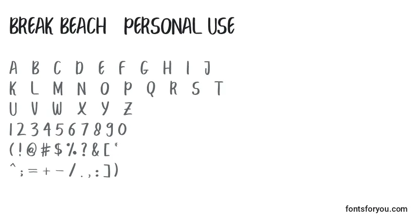 Czcionka BREAK BEACH   PERSONAL USE – alfabet, cyfry, specjalne znaki