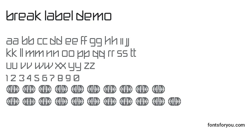 Fuente Break label DEMO - alfabeto, números, caracteres especiales