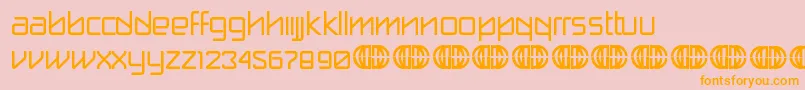 break label DEMO-Schriftart – Orangefarbene Schriften auf rosa Hintergrund