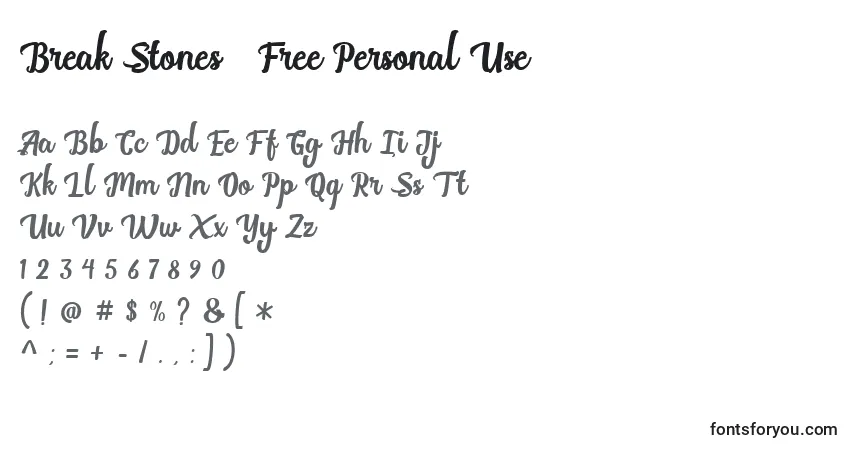 Schriftart Break Stones   Free Personal Use (122047) – Alphabet, Zahlen, spezielle Symbole