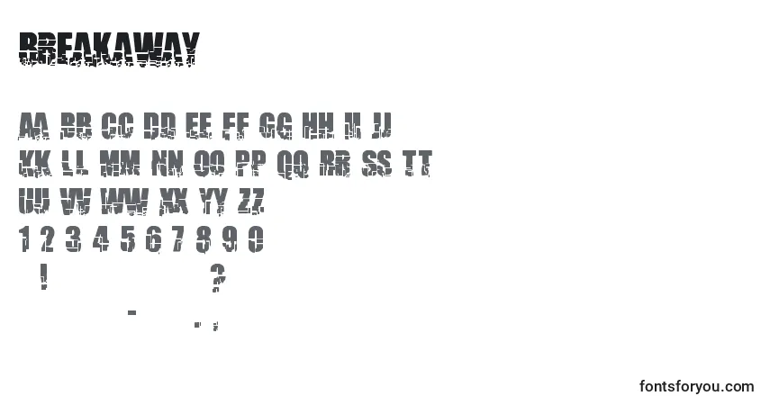 Schriftart Breakaway (122049) – Alphabet, Zahlen, spezielle Symbole