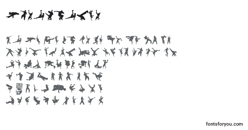 Czcionka Breakdance – alfabet, cyfry, specjalne znaki