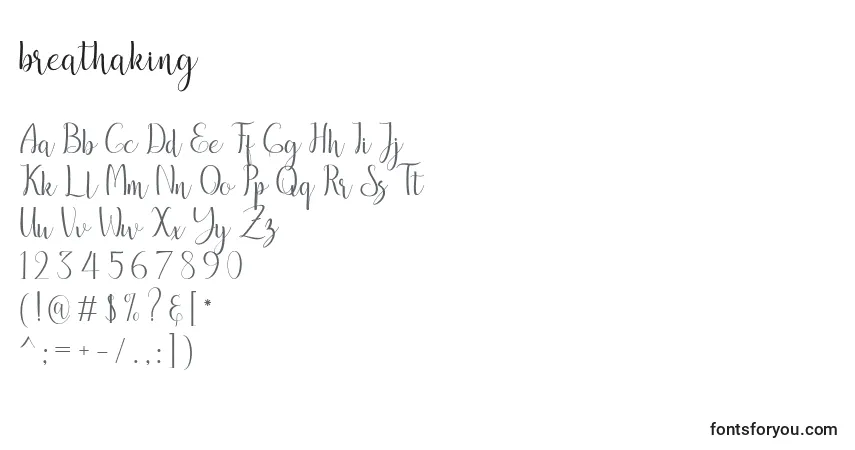 Schriftart Breathaking (122056) – Alphabet, Zahlen, spezielle Symbole