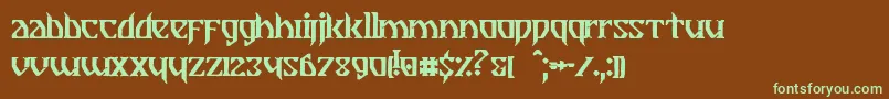 フォントBreathe Fire II – 緑色の文字が茶色の背景にあります。