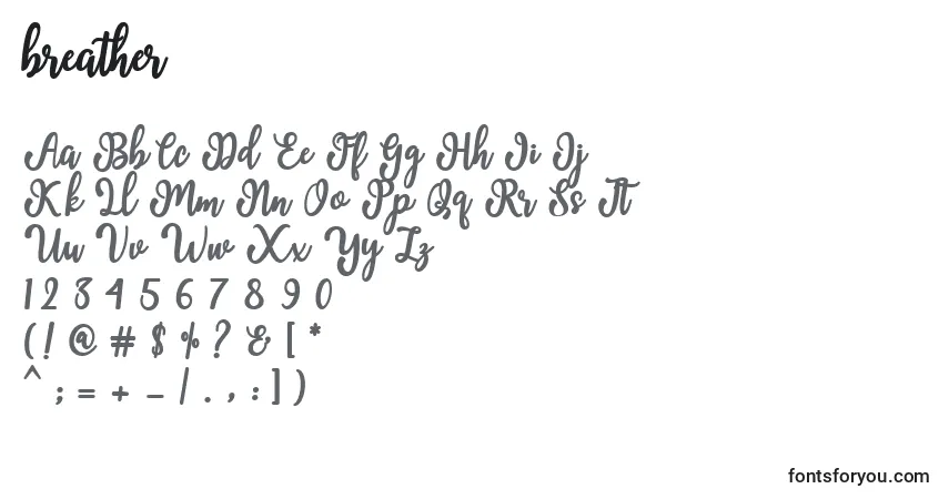 A fonte Breather (122060) – alfabeto, números, caracteres especiais