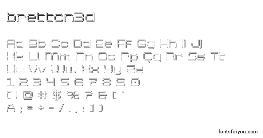 Schriftart Bretton3d – Alphabet, Zahlen, spezielle Symbole