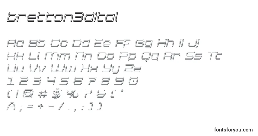 Czcionka Bretton3dital – alfabet, cyfry, specjalne znaki
