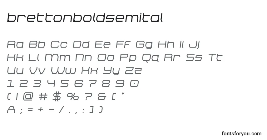Шрифт Brettonboldsemital – алфавит, цифры, специальные символы