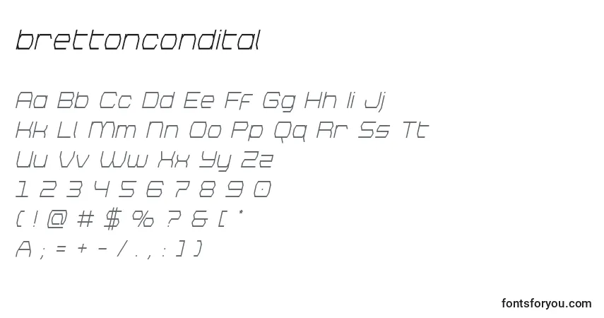 Шрифт Brettoncondital – алфавит, цифры, специальные символы