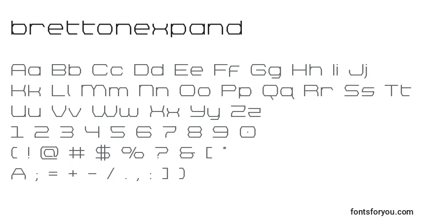 Czcionka Brettonexpand – alfabet, cyfry, specjalne znaki